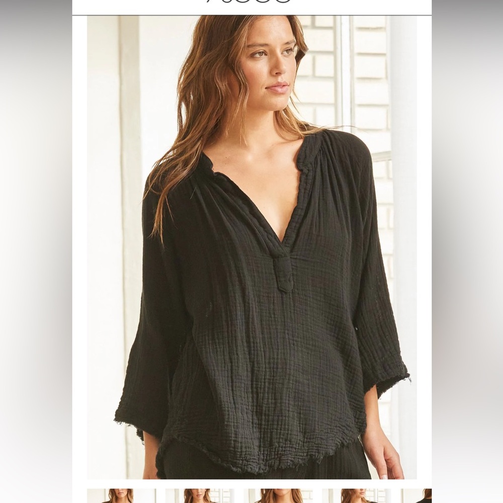 9seed | MARRAKESH dashiki top in lightweight gauze | Black